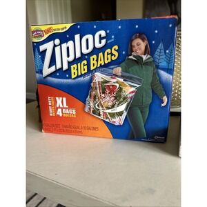 New! Ziploc Heavy Duty Big Bags XL 10 Gallons Zip 4 Count Storage Snowflake